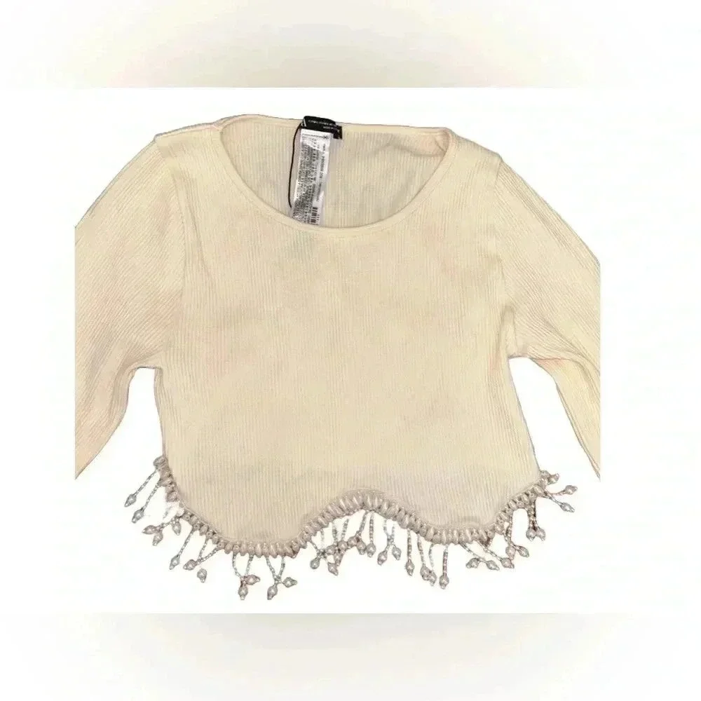Zara Cream Seamless Pearl Crop Top Size Medium